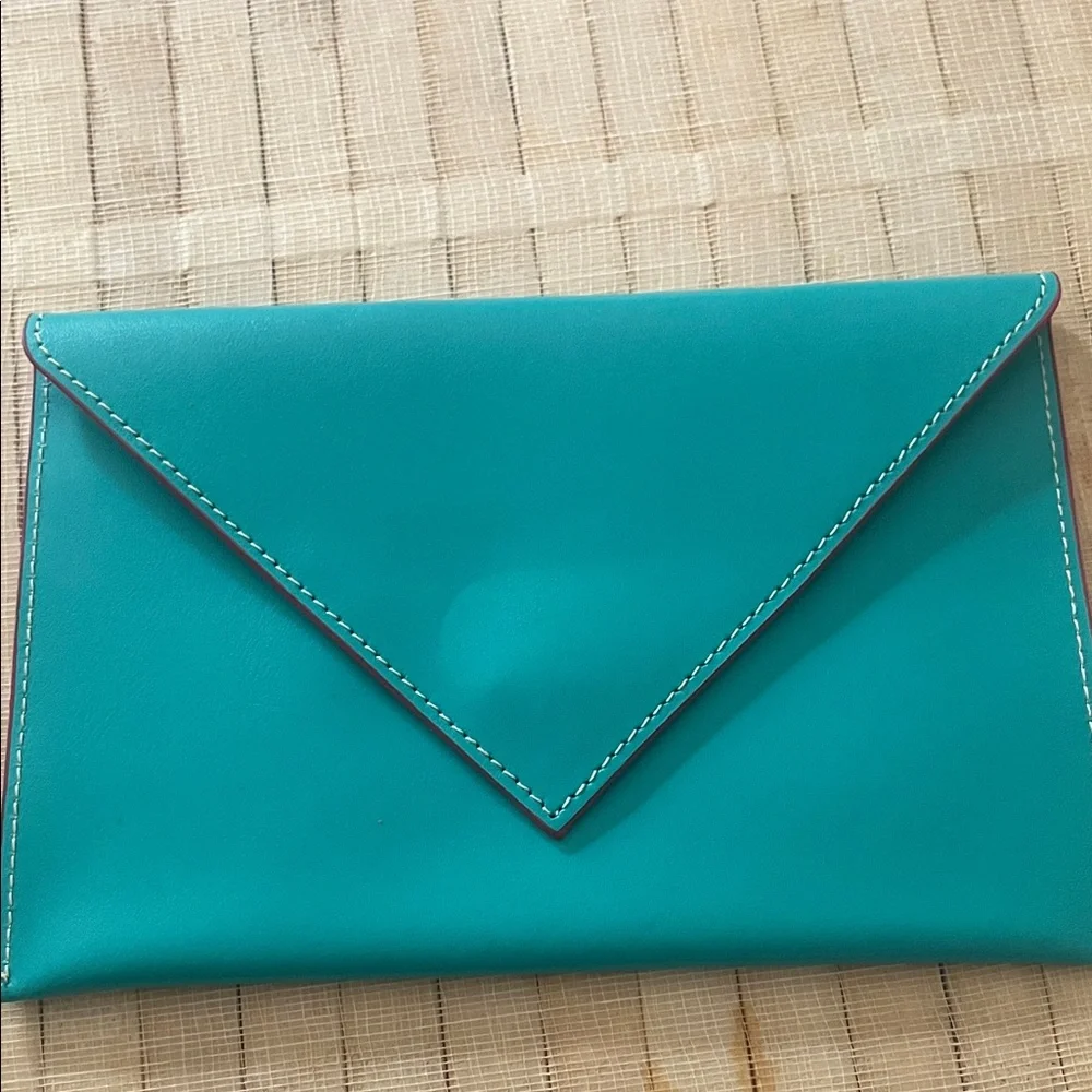 Baekgaard Leather Stylish Turquoise Envelope Clutch